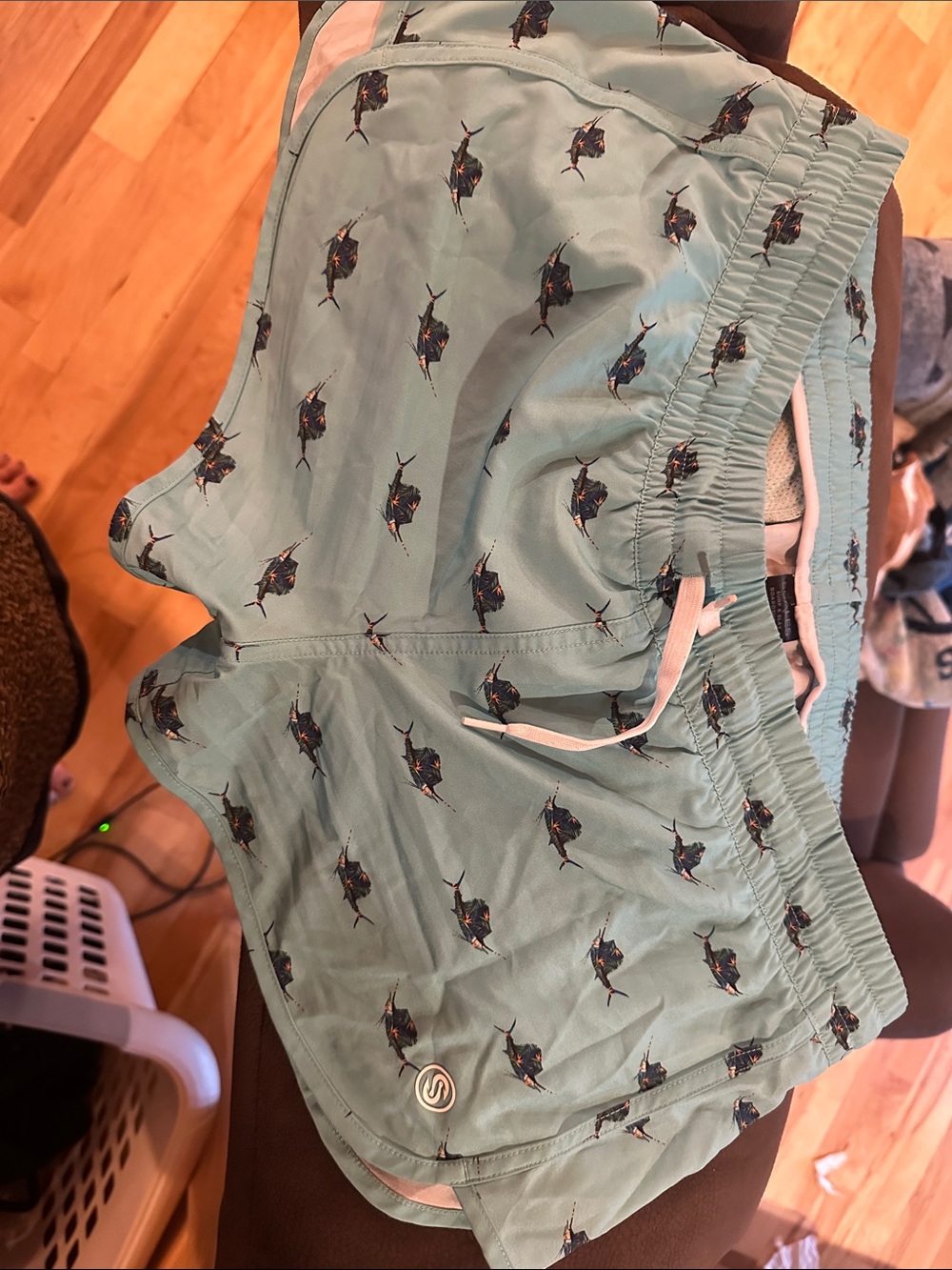 Light Teal Marlin Print Athletic Shorts with Drawstring